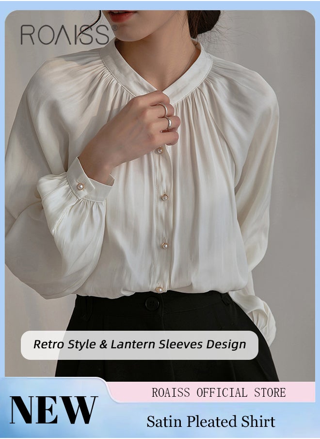 Comfy Satin Pleated Shirt for Women Casual Breathable Stand Collar Long Sleeve Shirts Ladies Retro Lantern Sleeve Temperament Skin Friendly Top Blouse for Daily Commute - pzsku/ZF26FCCB826B3173C7953Z/45/_/1720521049/d1c91531-750e-411c-8e5e-5ce2f6f6ede7