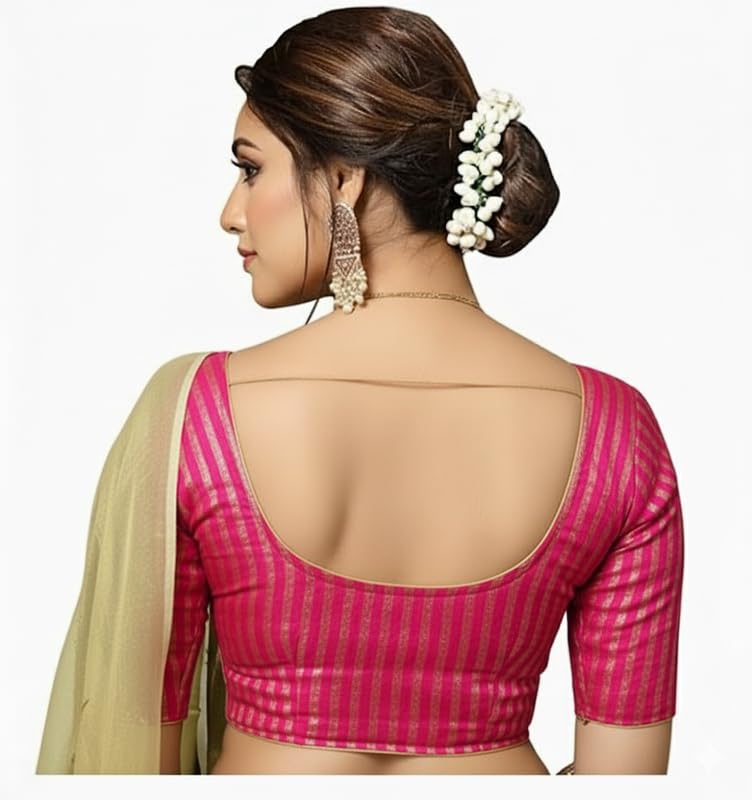 Bhochi Stylish Latest Katori Design Golden Foil Printed Blouse Stretchable Readymade Saree Blouses for Women Trendy Blouse Special for Festival - Image 3