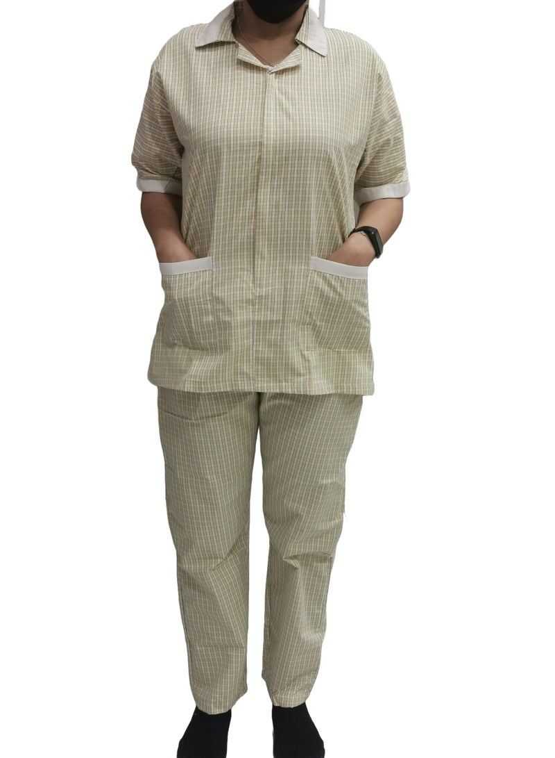 Rannah's Uniform Women's Housekeeper Uniform, Yellow Housemaid Large Checkers Uniform Design, Summer Fabric, Light Fabric  - Image 1