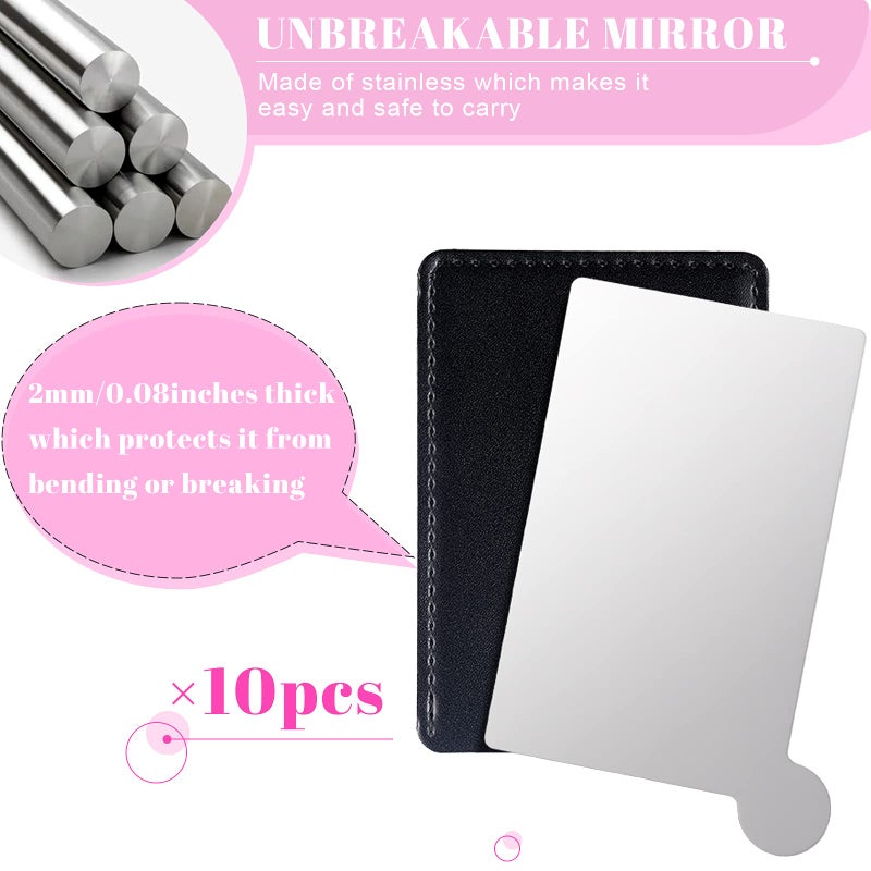 Jetec 10 Pieces Pocket Compact Mirrors Mini Mirror for Purse Wallet Small Handheld Stainless Steel Unbreakable with PU Leather Case for Men Women Travel Camp Signal Makeup(Black) - Image 3