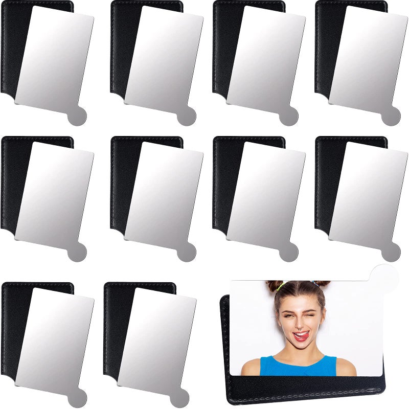 Jetec 10 Pieces Pocket Compact Mirrors Mini Mirror for Purse Wallet Small Handheld Stainless Steel Unbreakable with PU Leather Case for Men Women Travel Camp Signal Makeup(Black) - Image 1