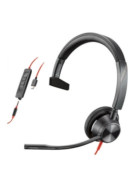 Poly Blackwire 3315 USB-C Headset, On-Ear (Monoaural), Noise Cancelling Microphone, 135mm Boom Mic, 32mm Speaker, 94 dB SPL, USB/USB Type-C & 3.5mm Compatibility, 80Hz-20kHz Speaker Bandwidth, Plush Padded Headband & Ear Cushions, 215cm Total Cable Length, Windows 10/11 & macOS Compatibility, Acoustic Protection, Black | 76J14AA