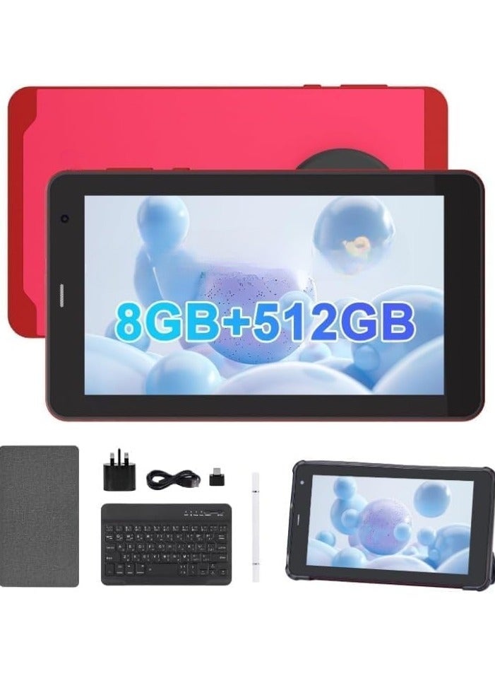 REBENUO 7" Smart Tablet, Android 13 Kids Computer Tab with Wiresless Keyboard & Protective Cover, 8GB RAM | 512 GB Storage, Single SIM 5G LTE Wifi, Zoom & Tiktok Supported (Red) - Image 1