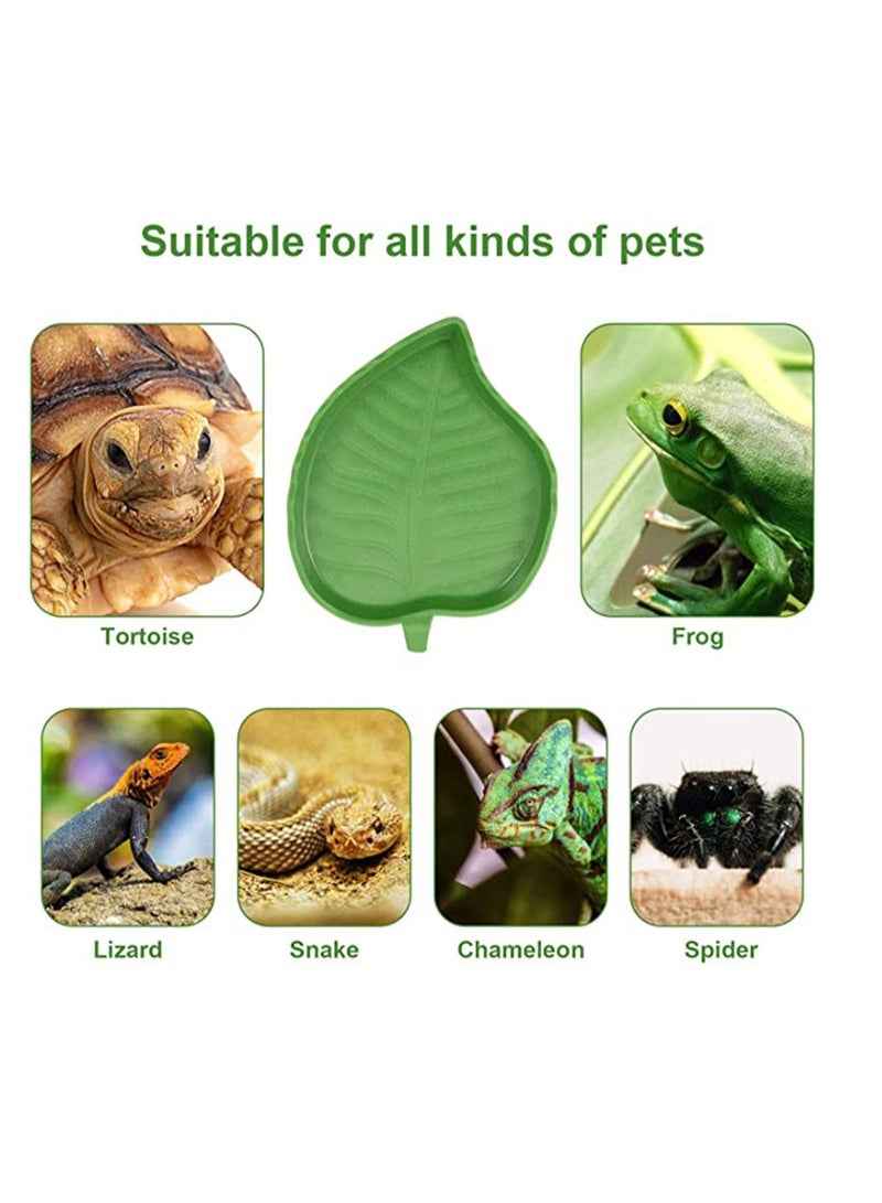 Leaf Reptile Food Water Bowl, 2Pcs Dish Flat Drinking Bowl Plate, Eating Aquarium Ornament Supplies, for Tortoise Corn Snake Crawl Pet Eating, Feeding Small Reptiles, Tortoises, Lizards