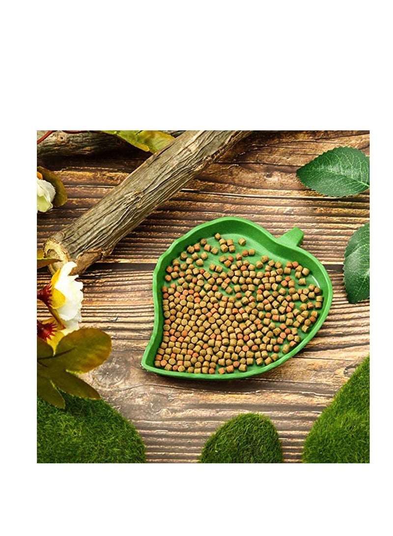 Leaf Reptile Food Water Bowl, 2Pcs Dish Flat Drinking Bowl Plate, Eating Aquarium Ornament Supplies, for Tortoise Corn Snake Crawl Pet Eating, Feeding Small Reptiles, Tortoises, Lizards