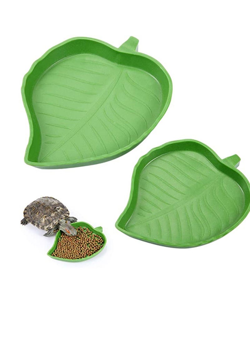 Leaf Reptile Food Water Bowl, 2Pcs Dish Flat Drinking Bowl Plate, Eating Aquarium Ornament Supplies, for Tortoise Corn Snake Crawl Pet Eating, Feeding Small Reptiles, Tortoises, Lizards