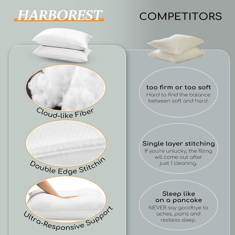 HARBOREST Bed Pillows for Sleeping 2 Pack - Luxury Plush Down Alternative Pillows Standard Size Pillows Hotel Collection Pillows, 20 x 26 Inches - Image 5