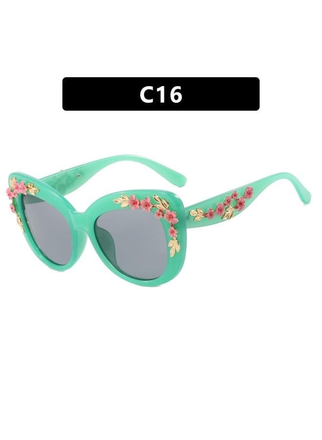 نيبمينينت Retro Cat's Eye Flower Decorative Plain Glasses New Floral Can Be Equipped With Myopia Frame Anti-blue Light 