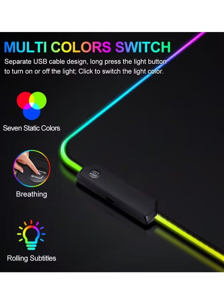 RGB Soft Gaming Mouse Pad Large, Non-Slip Rubber Base Computer Keyboard Pad Mat - Image 3