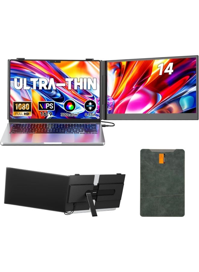 ڤي2كوم شاشة إضافية محمولة 14 بوصة بدقة 1080P FHD، تصميم فائق النحافة 0.17 إنش، دوران 180°، اتصال Type-C و HDMI، متوافقة مع Windows و Mac - Image 1