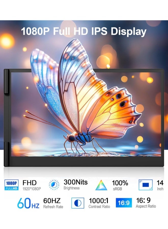ڤي2كوم شاشة إضافية محمولة 14 بوصة بدقة 1080P FHD، تصميم فائق النحافة 0.17 إنش، دوران 180°، اتصال Type-C و HDMI، متوافقة مع Windows و Mac - Image 2