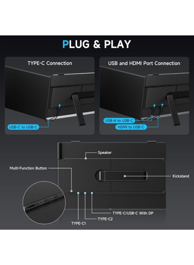 ڤي2كوم شاشة إضافية محمولة 14 بوصة بدقة 1080P FHD، تصميم فائق النحافة 0.17 إنش، دوران 180°، اتصال Type-C و HDMI، متوافقة مع Windows و Mac - Image 5