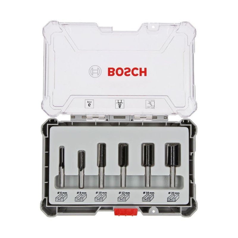 BOSCH مجموعة قواطع راوتر مهنية 6 قطع مع قواطع مستقيمة مع عمود 6 مم، مناسبة لراوتر GKF 550 بلان وراوتر GOF 130 - Image 1