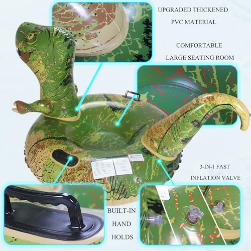 FindUWill Dinosaur Snow Tube, FindUWill 64.9 inch Large Inflatable Snow Sled with Handles, Heavy Duty Snow Tubes Sledding for Kids and Adults (Reinforced Double-Layers Bottom) - Image 5