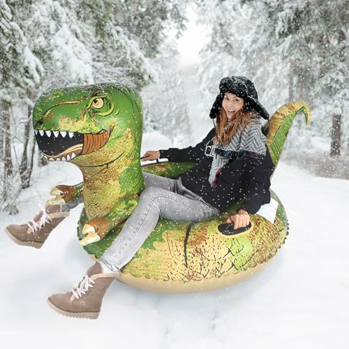 FindUWill Dinosaur Snow Tube, FindUWill 64.9 inch Large Inflatable Snow Sled with Handles, Heavy Duty Snow Tubes Sledding for Kids and Adults (Reinforced Double-Layers Bottom) - Image 2