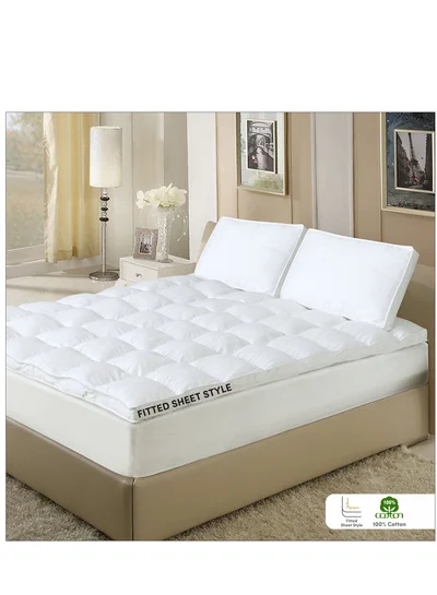Donetella Hotel Mattress Topper King Size 200x200+8 cm  Fitted Style With 1000Gsm and Cotton Fabric , White