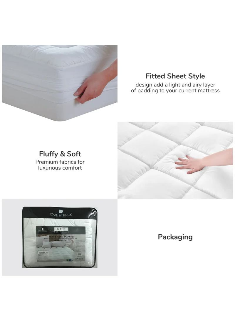 Donetella Hotel Mattress Topper King Size 200x200+8 cm  Fitted Style With 1000Gsm and Cotton Fabric , White