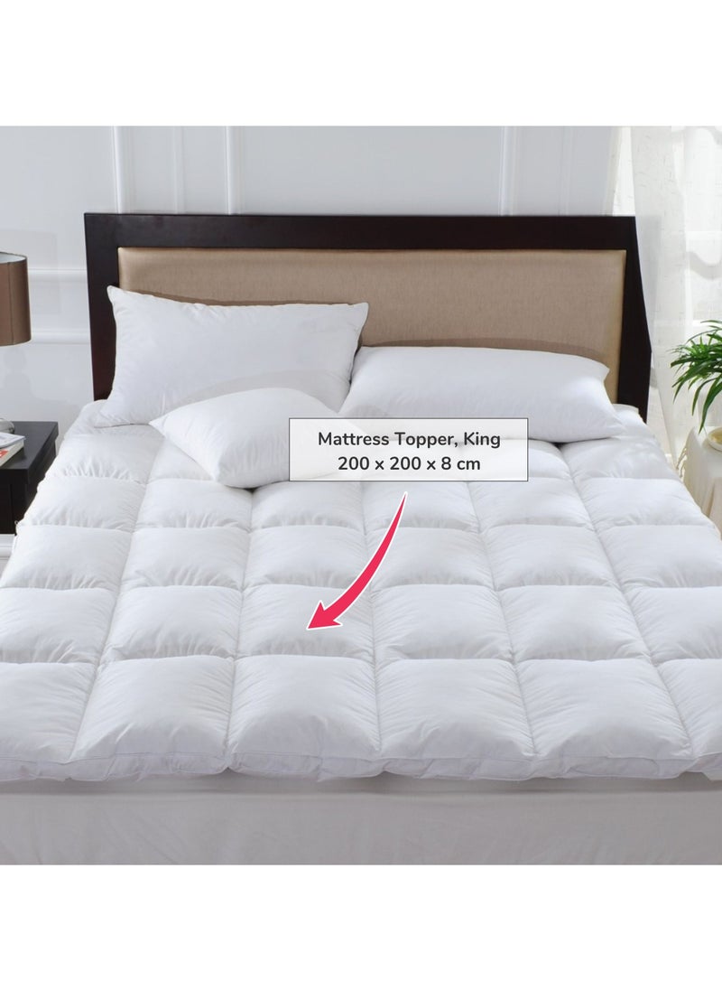 Donetella Hotel Mattress Topper Double Size 200x200+8 cm  Fitted Style With 1000Gsm and Cotton Fabric , White  - Image 2