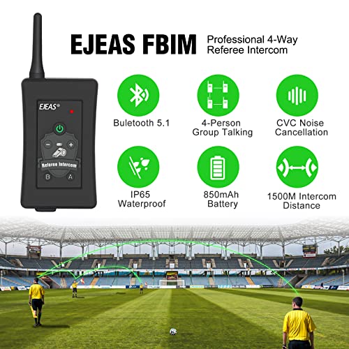 EJEAS FBIM Professional Football Referee Bluetooth Intercom, 850mAh Full-Duplex 1500M Wireless Bluetooth Interphone with Noise Reduction Function for Soccer and Handball Referees (2 Pack) - Image 4