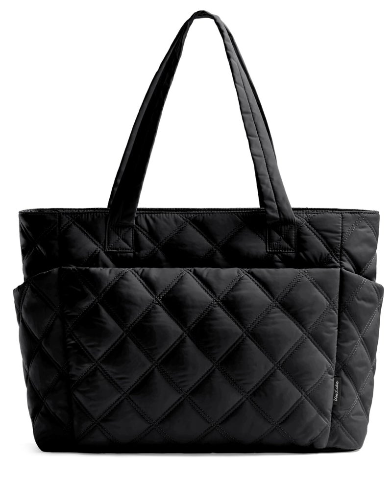 Uselike Tote Bag for Women, Lightweight Puffer Tote Work Bags with Compartments for Travel, Quilted Shoulder Bag with Zipper (Black) - Image 1