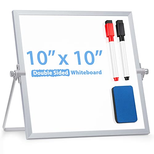ARCOBIS Small WhiteBoard with Stand 10" X 10", Magnetic Double-Sided Dry Erase White Board Easel for Desk Students Home Office - Image 1