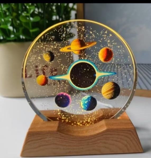 One94Store 3D Acrylic LED Night Light – Warm White & Space Design with Durable Plastic Base, Decorative Table Lamp for Bedroom, Living Room, Kids Room, Study & Home Décor Gifting - Image 1