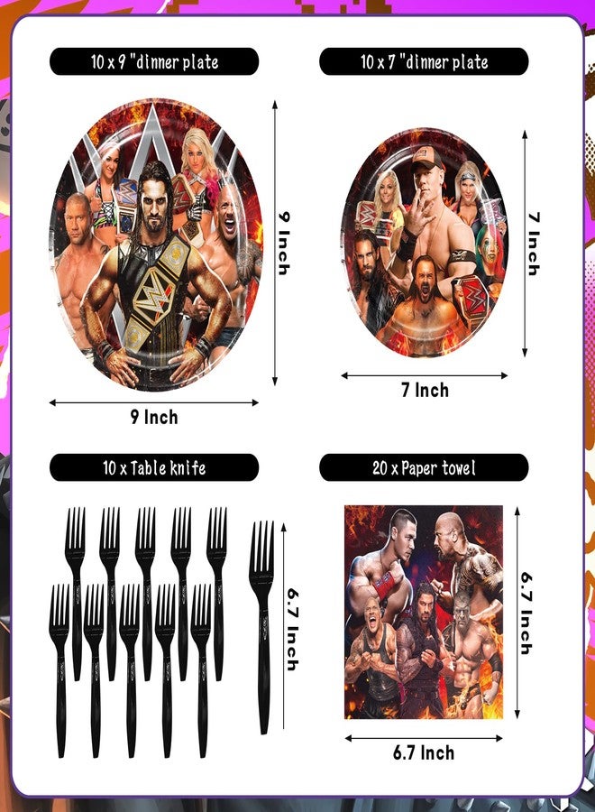 PINUO Wrestling Birthday Party Supplies Set - Wrestling Tableware with Tablecloth, Plates, Napkins & Forks for Kids Wrestling Party Decorations - Image 3
