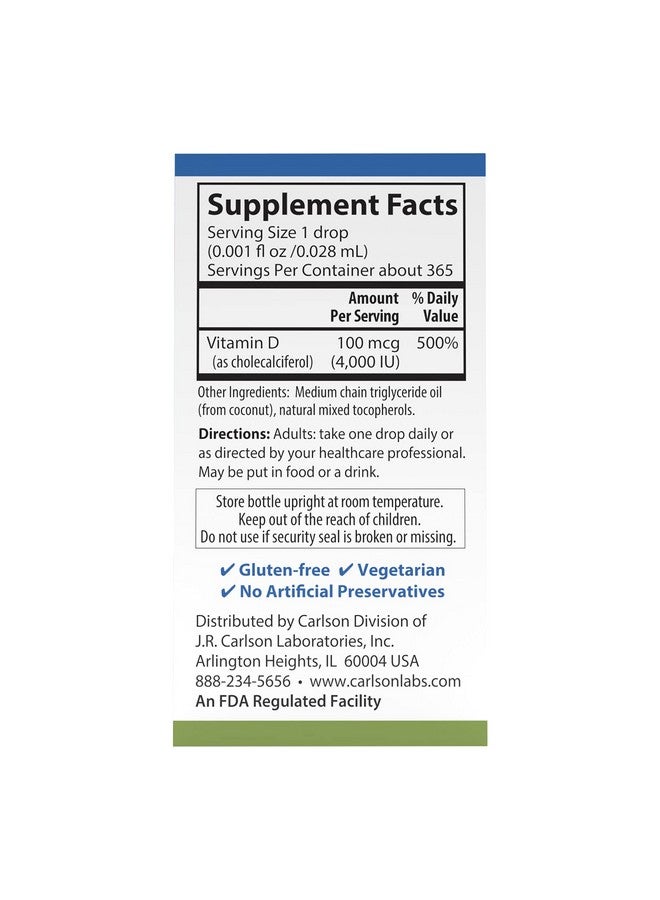 Carlson Super Daily D3 4,000 IU (100 mcg), Heart & Immune Health, Teeth & Bone Strength, Unflavored, 365 Drops - Image 3