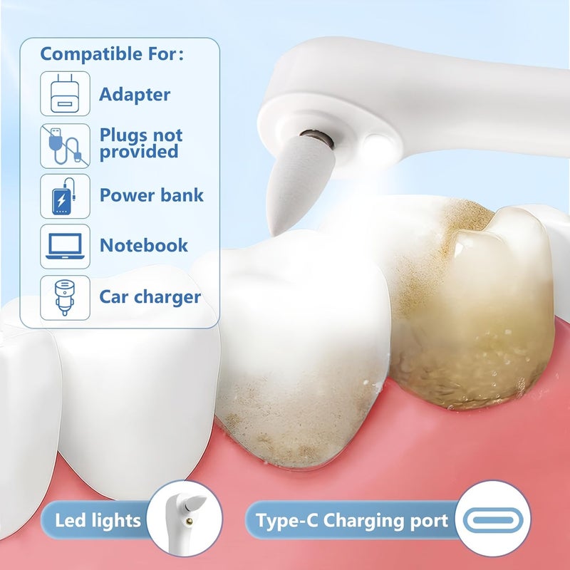 White Teeth Polisher Toothbrush Set 6 Brush Heads 5 Speed Modes USB Rechargeable Oral Cleaner with LED Light for Daily Home Use - Image 3