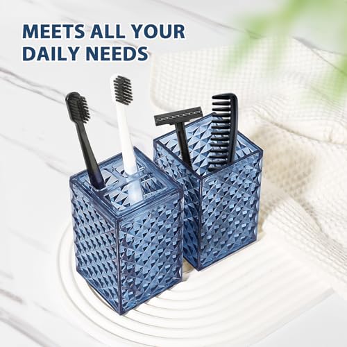RYTOXILO Bathroom Accessories Set, 4 Pack Blue Acrylic Bath Accessory Sets Complete, Diamond Soap Dispenser and Toothbrush Holder Bathroom Counter Sink Set, Boho Modern Bathroom Decor - Image 4