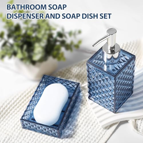 RYTOXILO Bathroom Accessories Set, 4 Pack Blue Acrylic Bath Accessory Sets Complete, Diamond Soap Dispenser and Toothbrush Holder Bathroom Counter Sink Set, Boho Modern Bathroom Decor - Image 3