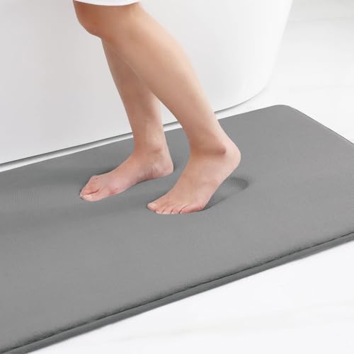 Smiry Memory Foam Bath Mat 36x24 Extra Soft and Absorbent Bathroom Mats Non Slip Washable Carpet for Floor Shower and Tub Grey