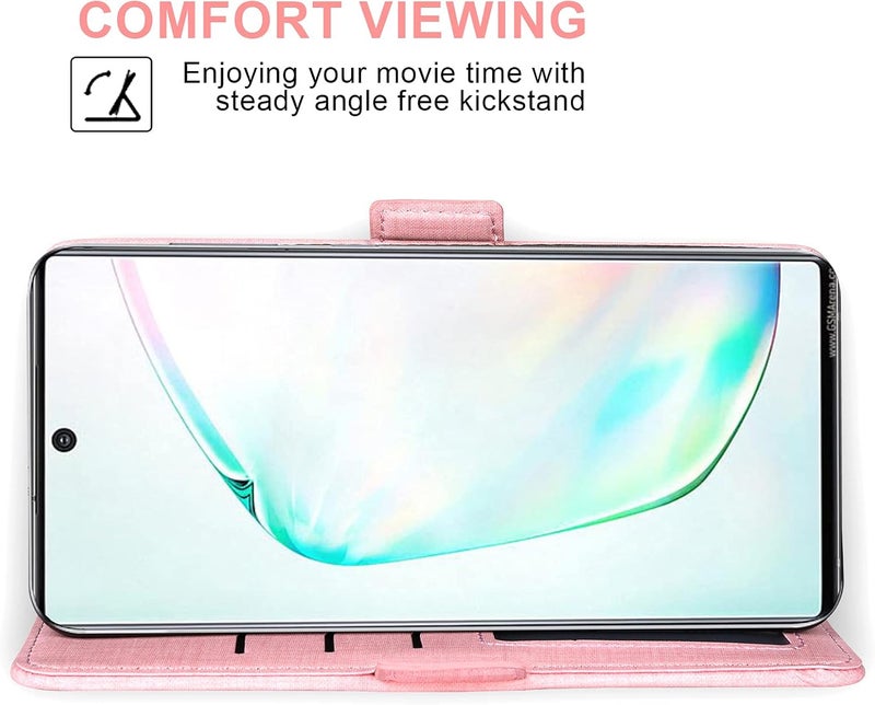 Asuwish Compatible With Samsung Galaxy Note 10 Glaxay Note10 5G Wallet Case Tempered Glass Screen Protector And Flip Cover Card Holder Cell Phone Cases For Gaxaly Notes 10S Ten Not S10 Women Men Pink - Image 4