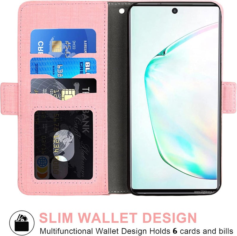 Asuwish Compatible With Samsung Galaxy Note 10 Glaxay Note10 5G Wallet Case Tempered Glass Screen Protector And Flip Cover Card Holder Cell Phone Cases For Gaxaly Notes 10S Ten Not S10 Women Men Pink - Image 3