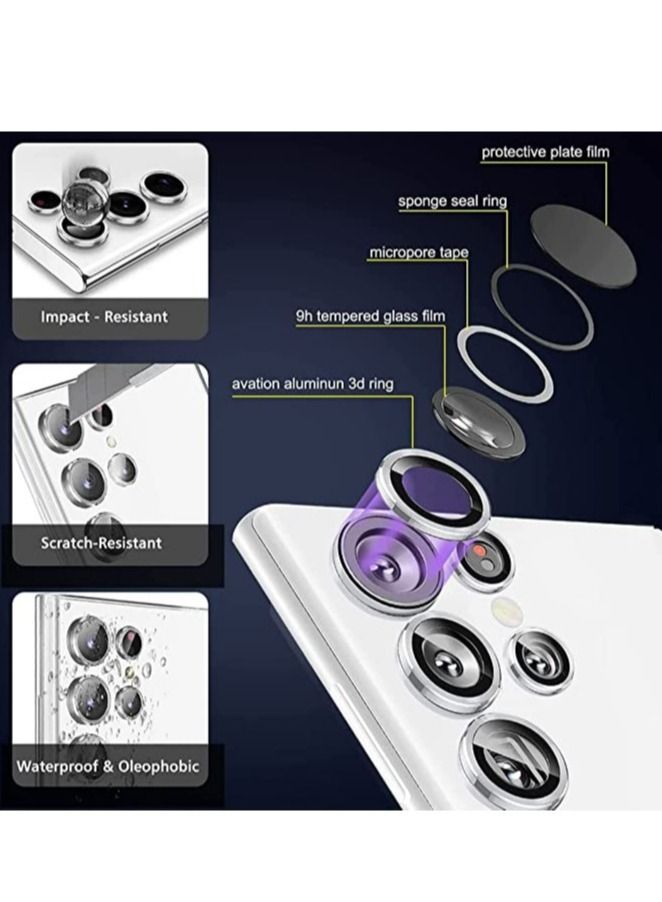 Samsung Galaxy S23 Ultra Camera Lens Protector, 9H Tempered Glass Camera Cover Screen Protector Metal Individual Ring, S23 Ultra 5G 2023 (Silver) - Image 4
