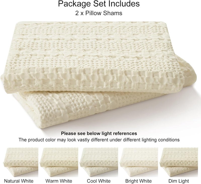 PHF 2 Piece Queen Cotton Waffle Weave Pillow Shams, Soft Breathable Woven Pillowcases, 50 cm x 75 cm, No Insert, Canmoli Cream - Image 5
