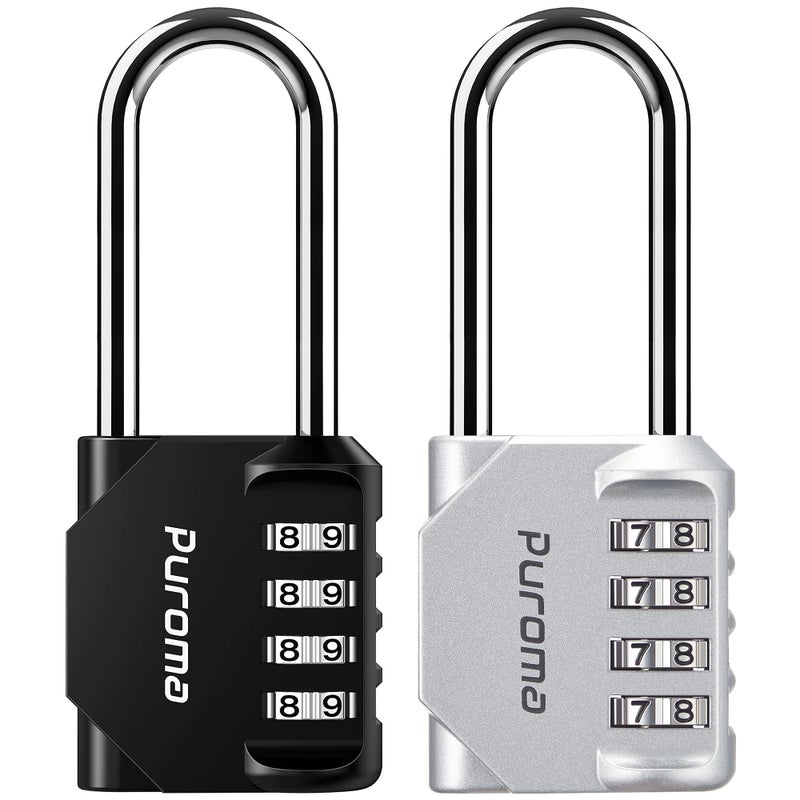 Puroma 2 Pack 26 Inch Long Shackle Combination Lock 4 Digit Outdoor Waterproof Padlock for Hasp Locker Lock Sports Locker Fence Gate Toolbox Case Hasp Storage Cabinets Silver Black