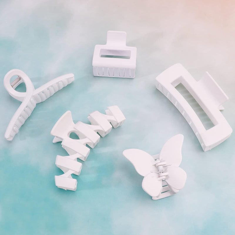 YISSION 5PCS White Hair Clips for Women Hair Claw Clips for Thin Thick Hair Butterfly Square Hair Clip White Hair Accessories for Women Girls