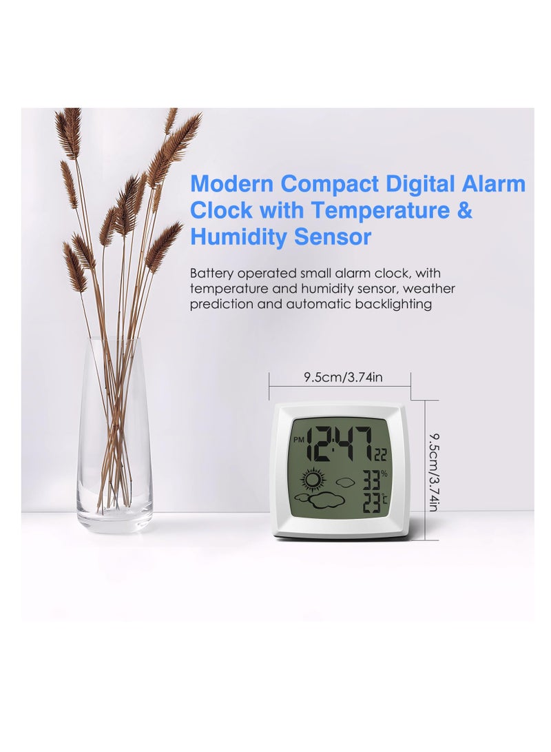 SYOSI Travel Alarm Clock, Small Digital Clock, Weather Station Battery Operated Clock with Temperature in ℃/℉, Auto Backlight, 12/24H, Date, Smart Clock Battery Alarm Clocks for Bedrooms Bedside Clock - Image 2