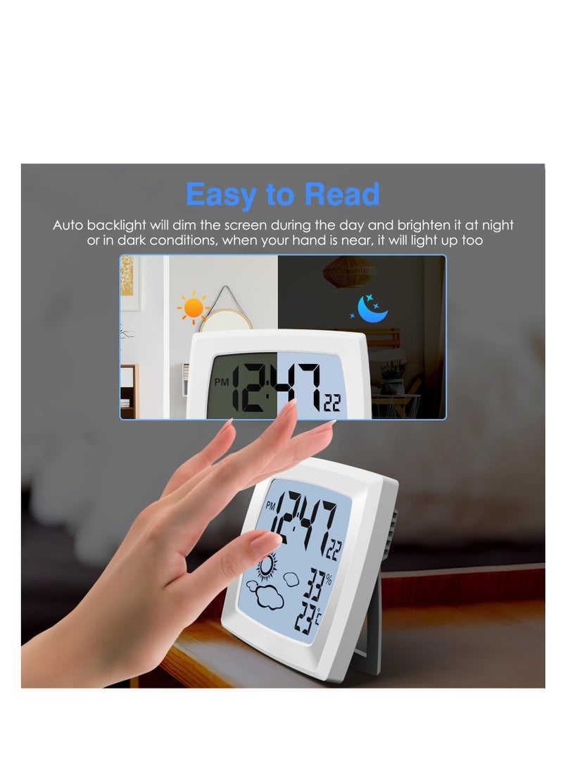 SYOSI Travel Alarm Clock, Small Digital Clock, Weather Station Battery Operated Clock with Temperature in ℃/℉, Auto Backlight, 12/24H, Date, Smart Clock Battery Alarm Clocks for Bedrooms Bedside Clock - Image 3