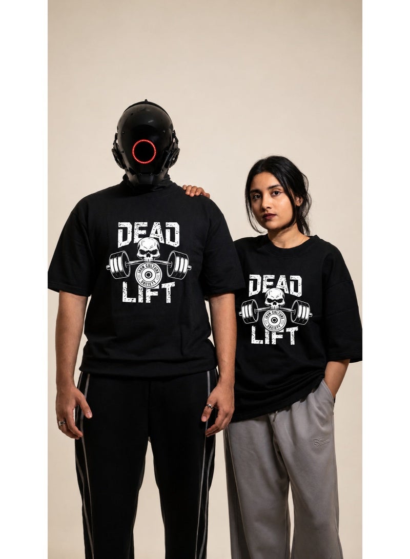 TOGNATION Oversized T-shirt with "DEAD LIFT" Graphic Print, Black - Image 1