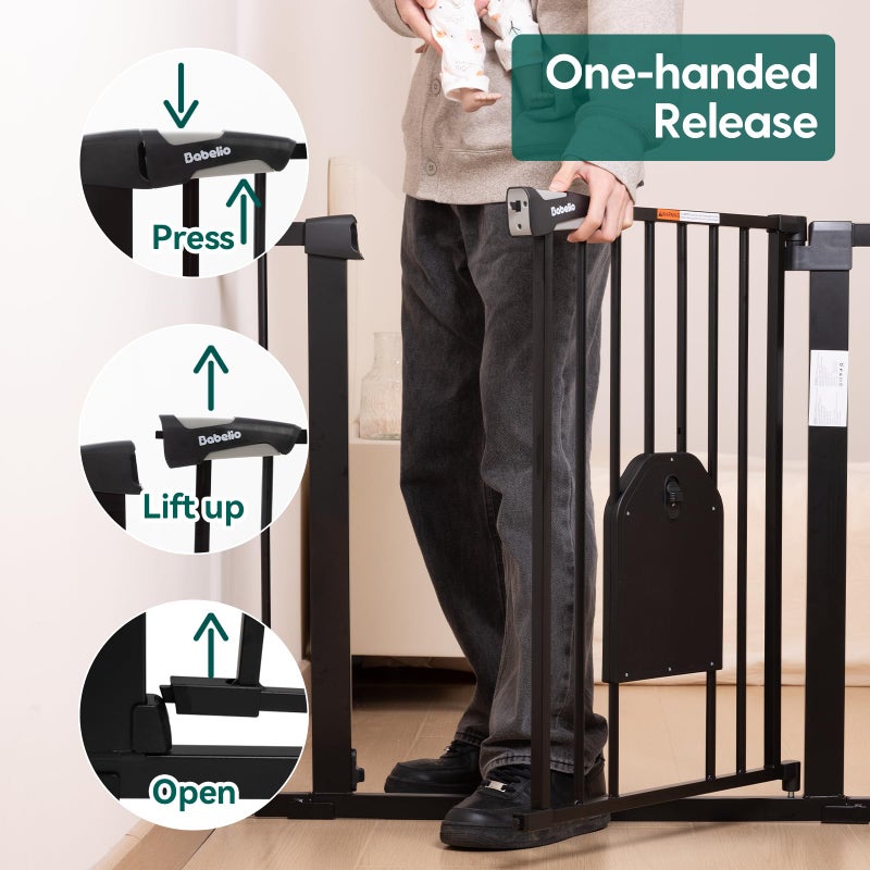 Babelio Auto Close Baby Gate with Cat Door,29-43" Metal Gate for Doorway,Stairs, House,Easy Walk Thru with Pet Door,Includes 4 Wall Cups and 3 Extension Pieces,Black - Image 3
