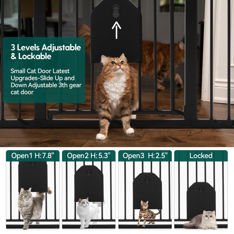 Babelio Auto Close Baby Gate with Cat Door,29-43" Metal Gate for Doorway,Stairs, House,Easy Walk Thru with Pet Door,Includes 4 Wall Cups and 3 Extension Pieces,Black - Image 2