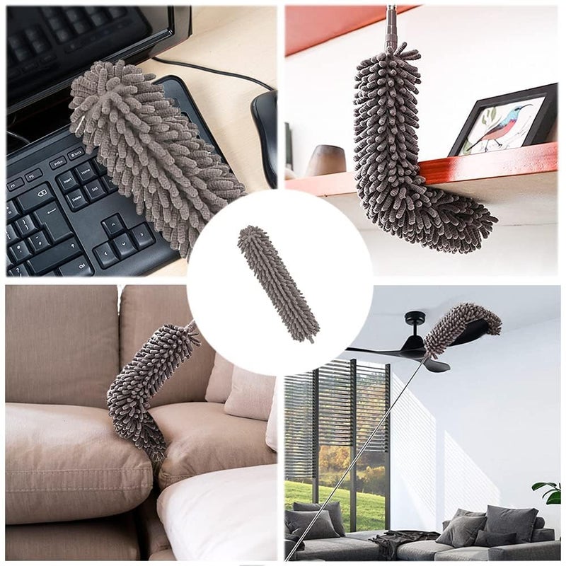ZIPRON 3 in 1 Long Handle Microfiber Feather Ceiling Duster with Extendable Pole 30100 Inch with Anti Scratch Bendable Head for Cleaning High Cobweb Stick High Ceiling Fan Stainless SteelGrey - Image 5