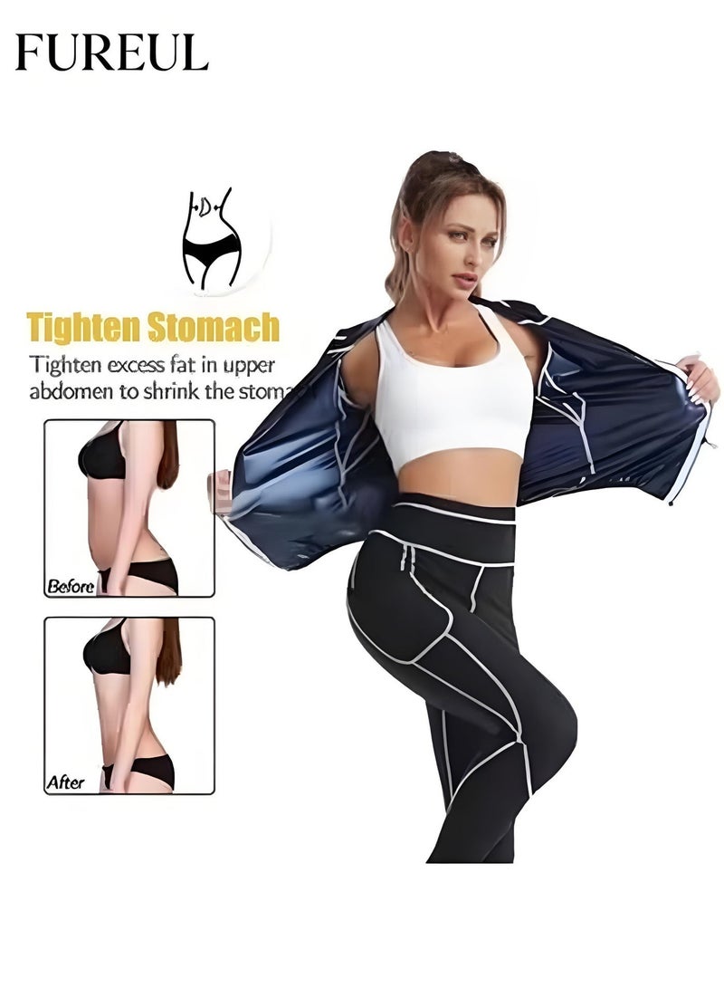 FUREUL Slimming Sauna Suit Suits for Women Sweat, Workout JacketLock Sweating Profusely Pants, Weight Loss Sweat Suit Slim Fitness zipper Clothes - Image 4