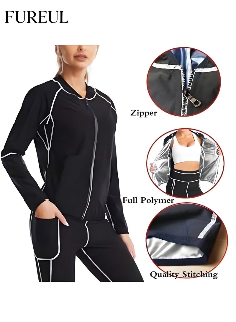 FUREUL Slimming Sauna Suit Suits for Women Sweat, Workout JacketLock Sweating Profusely Pants, Weight Loss Sweat Suit Slim Fitness zipper Clothes - Image 3