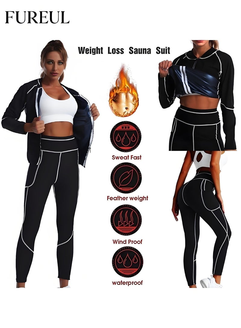 FUREUL Slimming Sauna Suit Suits for Women Sweat, Workout JacketLock Sweating Profusely Pants, Weight Loss Sweat Suit Slim Fitness zipper Clothes - Image 2
