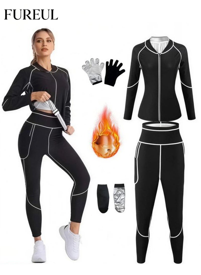 FUREUL Slimming Sauna Suit Suits for Women Sweat, Workout JacketLock Sweating Profusely Pants, Weight Loss Sweat Suit Slim Fitness zipper Clothes - Image 1