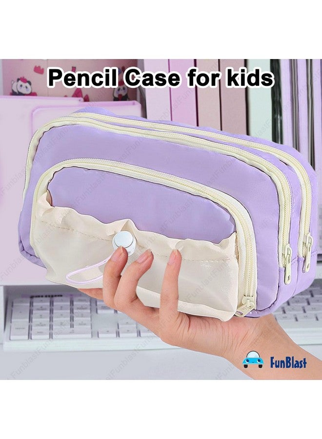 FunBlast Pencil Pouch for Girls - Multiple Compartment Zipper Pouch with Drawstring Pocket, Aesthetic Pouch for Girls, Kawaii Pencil Case, Cute Pouches for Girls, Return Gift for Kids (Purple) - Image 5