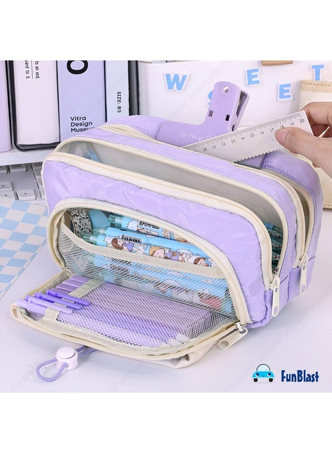 FunBlast Pencil Pouch for Girls - Multiple Compartment Zipper Pouch with Drawstring Pocket, Aesthetic Pouch for Girls, Kawaii Pencil Case, Cute Pouches for Girls, Return Gift for Kids (Purple) - Image 2